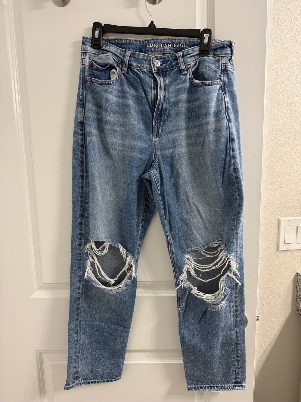 American Eagle Outfitters Blue Boyfriend Jeans with Knee Rips